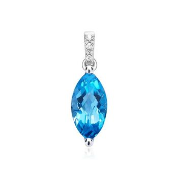Colgante topacio azul 14 quilates oro blanco 3 diamantes