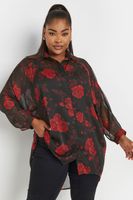 yours camisa extralarga negra de rosas rojas mujer curvy y tallas grandes yours