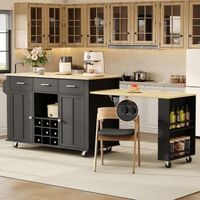 isla de cocina movil 136 cm con superficie extensible 3 cajones y enchufes usb