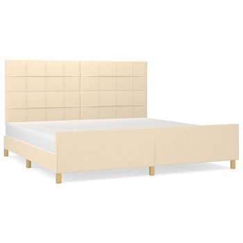 Cama Matrimonial | Cama Para Adultos | Cama Sin Colchón Tela Color Crema 200x200 Cm