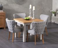 somerset 90cm flip top oak and grey painted dining table with isobel grey fabric chairs - grey 2 chairs