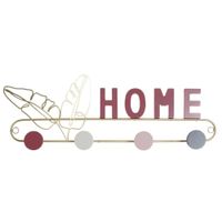 perchero de pared con letras en madera y metal dorado rosa 17x46 cm