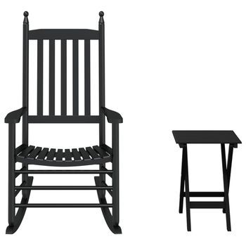 Silla Mecedora Con Mesa Plegable Madera Maciza De Álamo Negro Vidaxl