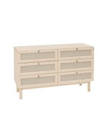 comoda de madera maciza y con seis cajones tono natural de 76x120cm