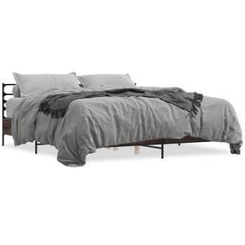 Estructura Cama Madera Ingeniería Metal Marrón Roble 180x200 Cm Vidaxl