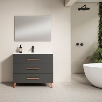 Mueble Fusta 100 Cm 3c, Antracita Mate. Pack Mueble + Lavabo.