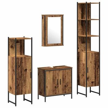 Juego De Muebles De Baño | Armario De Baño 4 Piezas Marrón Madera Contrachapada