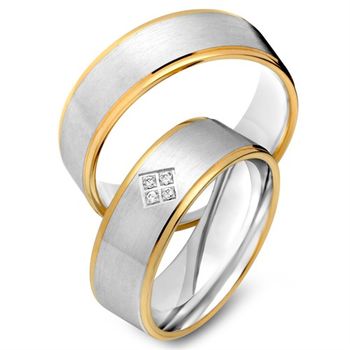 Alianzas 14 quilates oro amarillo-blanco 4 diamantes