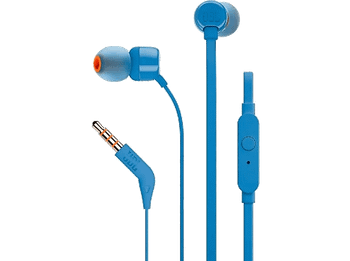 Auriculares de botón - JBL T110, De botón, Con cable, Pure Bass, Jack 3.5 mm, Azul