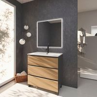 conjunto de bano yinu  80 cm negro - solomon  tres cajones  lavabo empotrado  mueble montado  no incluye espejo  alday