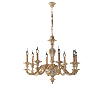 Lámpara De Araña Leonardo De Madera Marfil Y Pan De Oro, 8 Luces, 130 Ø80, Bl180-8-av