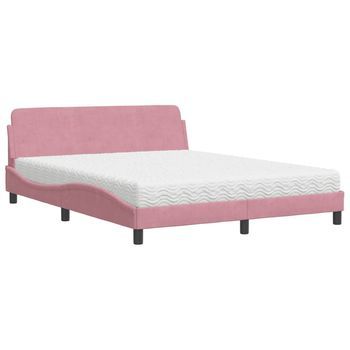 Cama Matrimonial | Cama Para Adultos | Cama Con Colchón Terciopelo Rosa 160x200 Cm