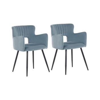 Conjunto De 2 Sillas De Comedor De Terciopelo Azul Claro Negro Respaldo Sanilac