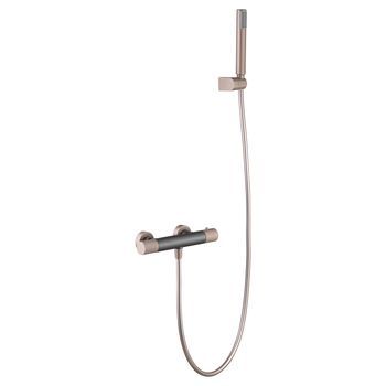 Set De Ducha Termostático Color Champagne En Latón Y Zama Con Tubo Pvc Y Soporte Abs