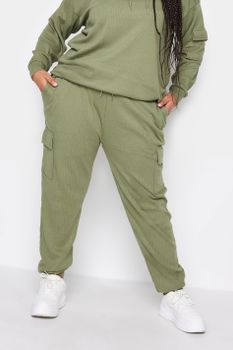 Yours Joggers Caqui Canalé Bolsillos Cargo, Mujer Curvy Y Tallas Grandes, Yours