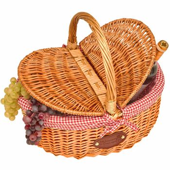 Cesta de picnic de mimbre natural campagne vichy rojo