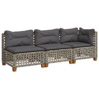 sofa de jardin  sofa de exterio de 3 plazas con cojines ratan sintetico gris