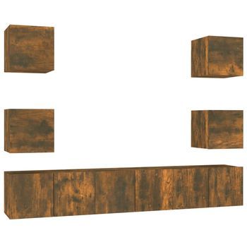 Set De Muebles De Tv 7 Pzas Madera Contrachapada Roble Ahumado Vidaxl