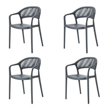 Pack 4 Sillas Jardín Verona Color Antracita Fabricadas 100% En Polipropileno Y Cuerda Sintética Modelo Apilable Eme Mobiliario