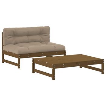 Juego Muebles Jardín 2 Piezas | Mobiliario De Jardín Y Cojines Madera Maciza Marrón Miel