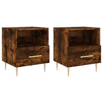 2 Uds Mesita Noche, Mesilla Madera Ingeniería Roble Ahumado 40x35x47,5cm