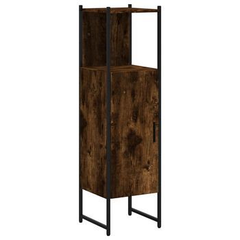 Armario De Baño Madera Ingeniería Roble Ahumado 33x33x120,5 Cm Vidaxl
