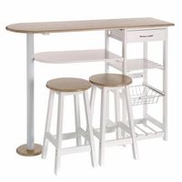 conjunto de mesa barra de cocina y 2 taburetes en mdf blanco y natural casaseleccion