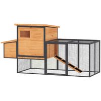 pawhut gallinero jaula para gallinas en madera y acero con recinto nido cajon para excrementos y techo abatible 192x815x104cm naranja   aosom espana