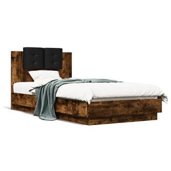 Cama Para Adulto | Cama Individual | Cama Con Cabecero Madera De Ingeniería Roble Ahumado 75x190 Cm