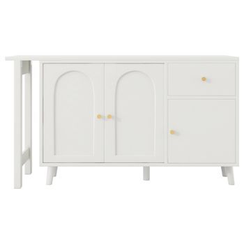 Escritorio Giratorio Mesa De Trabajo 120x40x74.5cm 2 En 1 Con Aparador Madera Blanco