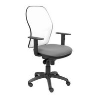 silla de oficina ergonomica con mecanismo sincro brazos regulables y ajustable en altura  respaldo de malla transpirable en color blanco y asiento tapizados en tejido bali color gris piqueras y crespo modelo jorquera