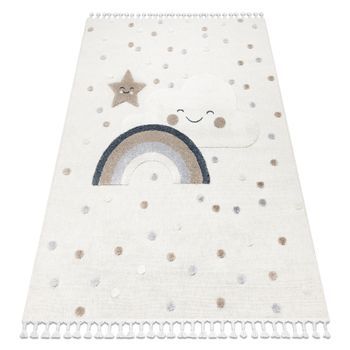 Alfombra Yoyo Ey78 Blanco / Beige - Nube, Arcoiris, Puntos  Para Niño 140x190 Cm