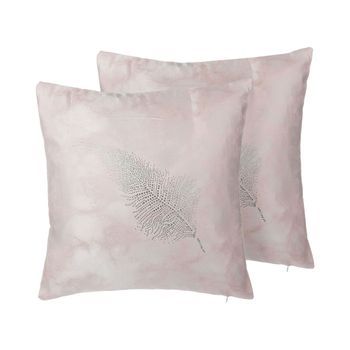 Conjunto De Cojines Decorativos Con Plumas Rosa 45 X 45 Cm Motivo Delicado Decoración Glamour Silene