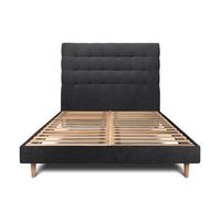 cama de 90x200 cm con cabecero tapizado - tejido lienzo mate