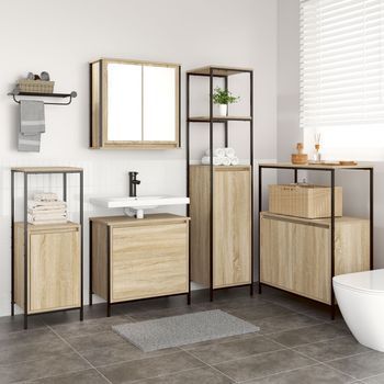 Juego De Muebles De Baño De 5 Piezas De En Madera Ingenierada De Roble Sonoma V2202 Unico / Marrón