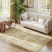 homcom alfombra salon 170x120 cm alfombra lavable en lavadora pelo corto elementos a rayas tapete para sala de estar dormitorio comedor crema