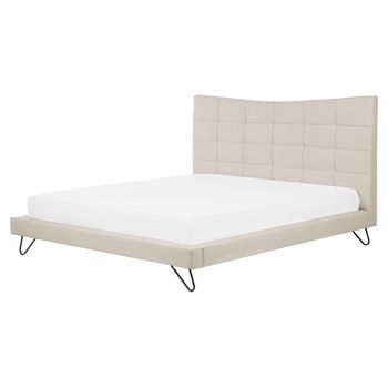 Cama Con Somier Baja Moderna Cabecero Cóncavo De Tela Beige 160 X 200 Cm Lannion