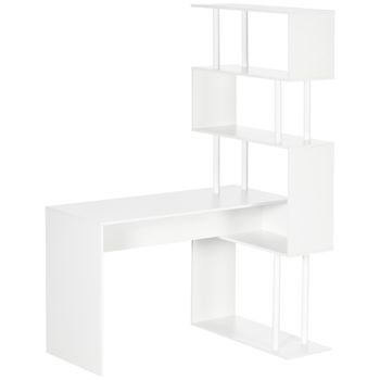 HOMCOM Escritorio de esquina escritorio informático en forma de L con estantes de 4 niveles de madera 120x80x176 cm Blanco   Aosom España
