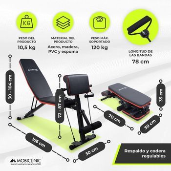 Banco De Musculación Mobiclinic Con Cintas De Resistencia Plegable Ajustable Y Reclinable Máx. 120kg Planefit