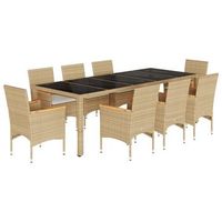 set comedor jardin 9 piezas cojines ratan sintetico vidrio beige