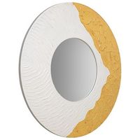 espejo redondo de madera con relieve blanco d80x2