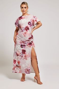 Yours London Vestido Drapeado Rosa Pálido De Flores , Mujer Curvy Y Tallas Grandes, Yours London