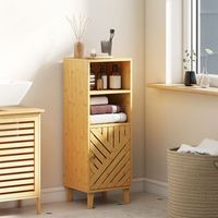 armario de bano de bambu melamina homcom 32x30x90 cm natural