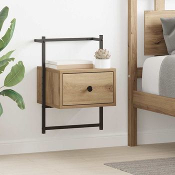 Mesitas De Noche (2 Uds) - Mueble Para Dormitorio - Madera Y Metal - Roble Artesanal (35x30x51cm)