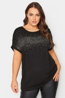 yours camiseta negra con adornos de strass mujer curvy y tallas grandes yours