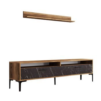 Mueble Tv Con Estante Estambul Negro Nogal