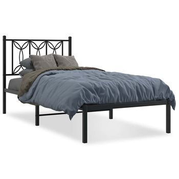 Estructura Cama Sin Colchón Con Cabecero Metal Negro 90x190 Cm Vidaxl
