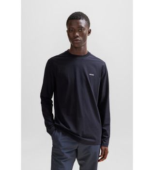 BOSS para hombre. 50506365 Camiseta Contraste marino (M), Casual, Algodón, Manga larga