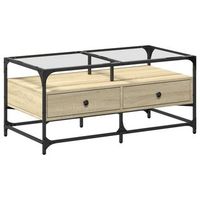 mesa de centrormesa auxiliarrmesita de centro tapa de vidrio acero roble sonoma 985x50x45 cm