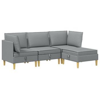 Juego De Sofá Modular Con Almacenamiento 4 Uds. Gris Claro Tela Vidaxl